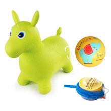 跳跳马充气马宝宝婴儿坐骑马加大加厚无毒儿童玩具马动物皮马 跳跳马黄绿色+22CM拍拍球随机+脚磊