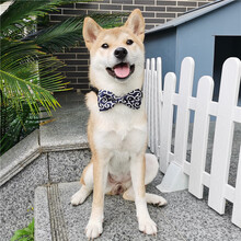 柴柴 和风日式原创手工宠物猫咪狗狗脖圈配饰品布偶猫柯基法斗泰迪柴犬蝴蝶结领结领带 藏蓝唐草 L(脖围39-65)24-60斤