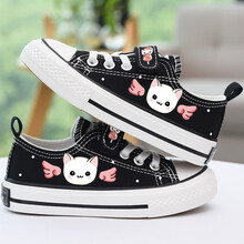 卜丁女童帆布鞋2021年夏季童鞋新款韩版儿童布鞋女小学生板鞋女孩鞋子软底防滑小学生休闲鞋魔术贴单鞋女 黑色 36码内长22.5/适合脚长22cm