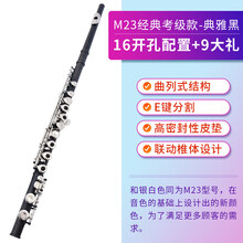 美音天使16/17开闭孔长笛乐器 学生初学入门考级c调长笛 M23经典考级款-典雅黑【16开孔配置+9大礼】