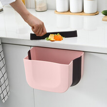 日本垃圾桶厨房家用壁挂式带盖 橱柜可悬挂式桌面垃圾桶大号 可折叠垃圾桶小号粉色 质量好货