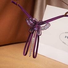 lady's dream新品情趣内衣内裤开档免脱珠子按摩丁字裤一根线女士性感蕾丝全透明诱惑夜店t裤薄 紫色 均码适合80斤-120斤穿