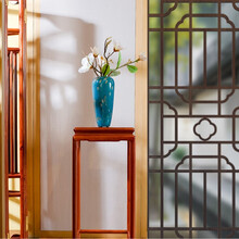 鲁艺红木家具缅甸花梨（学名：大果紫檀）花架花几书房家具阳台客厅花架室内落地花台一对 极系列 花架单个