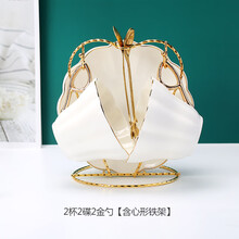 那些时光 欧式咖啡具套装陶瓷咖啡杯碟 家用茶具套装 英式红茶杯 2杯2碟2金勺 【含心型铁架】 3件