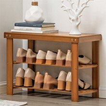 木马人简易多层多功能小鞋架客厅玄关柜子多层木质北欧鞋柜简约家用楠竹换鞋凳防尘鞋架子多容量鞋凳置物架子 【加厚纯竹】经典款-二层60长