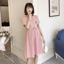 孕妈装夏天外穿宽松孕妇裙时尚孕妇装夏装孕妇套装中长款孕妇连衣裙子 粉红色 M