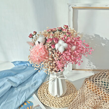 永生真花玫瑰干花风干花芦苇天然满天星轻奢花束客厅摆设装饰摆件 A691(不含瓶) 干花包