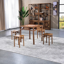 寻古红木家具非洲鸡翅木（学名：非洲崖豆木）八仙桌实木新中式方桌正方形餐桌椅组合茶桌娱乐棋牌桌休闲桌N 五件套：81方桌+方凳*4