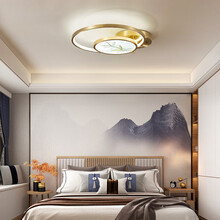 好艺家 新中式吸顶灯卧室灯创意中国风全铜珐琅彩过道阳台书房灯个性禅意灯具 190-6-40(铜本色)