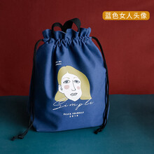 特百惠同款ins原创手拎便当包饭盒袋上班族带饭套装小号手提简约拉绳保温袋 蓝色女人头像