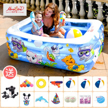 倍护婴(more care) 游泳池 长方形儿童充气泳池 家用戏水池可折叠戏水池挖沙池，宝宝洗澡玩具 三环汤姆猫款(充气底)155*108*52cm