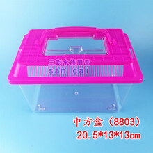 新款中小号手提饲养缸运输盒乌龟盒塑料金鱼缸鱼盒宠物盒养蚕蝌蚪 中方盒颜色随机21*13*13
