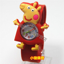 儿童小礼品手表拍拍表卡通儿童玩具手表男女孩电子表幼儿手表 佩奇猪红色