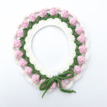 猫咪项圈花朵手工diy毛线针织郁金香花围脖可爱蓝猫英短布偶泰迪 粉色郁金香项圈(成品) L-大型(约35cm)