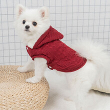 狗狗衣服春秋装泰迪比熊博美小型犬猫咪衣服防掉毛冬季新款宠物毛衣 带帽毛衣-酒红 XS