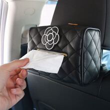 创意气质雏菊车载纸巾盒车内椅背遮阳板多功能抽纸盒可爱山茶花纸巾包 山茶花-皮质纸巾包