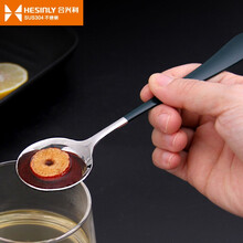 合兴利彩色勺子大成人家用创意可爱304不锈钢长柄饭勺喝汤勺儿童吃饭汤匙个性网红勺韩式餐具 绿色/圆勺 大号