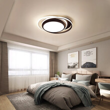 汉宫 卧室灯具圆形简约现代家用创意温馨黑白led吸顶灯主卧书房北欧灯饰 圆形黑白款 D55*H5CM/无极62W
