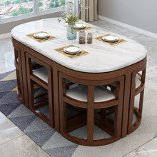 幸运熊 餐桌 实木大理石餐桌家用小户型简约现代饭桌1桌6椅组合长方形餐桌桌子圆形带转盘 胡桃色方形（不带转盘） 一桌六椅