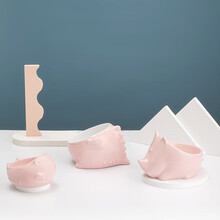 陶瓷猫碗双碗饭盆猫粮食碗水碗斜面防滑宠物吃饭用品 恐龙+河马+犀牛+餐垫【粉色4件套】