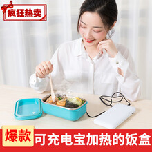 USB车载家用饭盒12V不锈钢304内胆加热饭盒家用插电加热饭盒便携 蓝色车载+20000充电宝