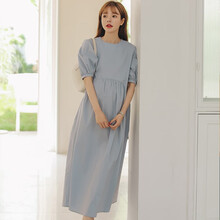 米度丽孕妇装夏秋孕妇连衣裙夏天裙子时尚新款雪纺过膝长裙潮妈 7603 蓝色 XL码