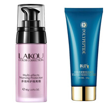 莱蔻隔离霜妆前乳 遮瑕隔离保湿三效合一学生提亮肤色控油打底40g 樱花粉+洗面奶