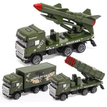 中麦微儿童玩具火箭导弹运输车套装仿真军事运输车模型男孩搅拌车挖掘机 3辆合金军事车套装