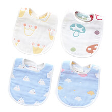 妈妈果 婴儿围嘴U型纯棉纱布口水巾新生儿防吐奶围脖宝宝吃饭围兜口水兜 蘑菇皇冠+蓝兔彩云 4条装