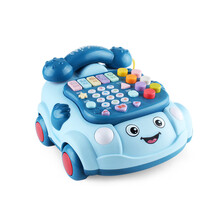 儿童多功能早教电话车宝宝故事机玩具益智学习座机音乐打地鼠 蓝色