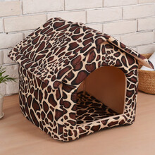 狗窝可拆洗四季通用猫窝封闭式别墅宠物屋小型犬泰迪用品冬天保暖 豹纹 S-（4斤内）