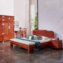 木果果木 红木家具 缅甸花梨（学名：大果紫檀）明式“活拆”式大床 中式实木高箱床下空 婚床 孤品1.8*2（床头水泡纹）无床垫