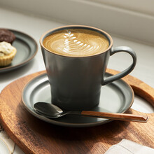 半房 陶瓷高矮咖啡杯碟哑光北欧简约创意家用网红下午茶拿铁牛奶杯 高款杯碟组（月岩灰）