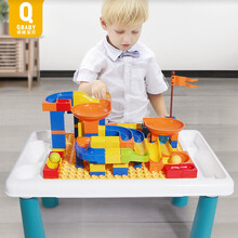 仿真高铁玩具恐龙模型儿童玩具益智轨道车玩具车小火车汽车大冒险电动赛车男孩生日3-6岁儿童礼物 126大颗粒滚珠滑道积木桌+4滚珠