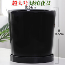 仟尚亿 花盆陶瓷大号特大号带托盘特价清仓落地大码花盆绿萝吊兰兰花家用客厅阳台简约绿植花盆 TX超大号圆形-黑色 特大