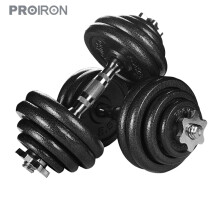 PROIRON 纯铁哑铃杠铃20KG(10kg*2)男女士健身训练器材家用亚玲 可拆卸套装送35厘米连接器