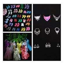 芭芘娃娃的鞋子皇冠  洋娃娃手工鞋子衣服通用婚纱首饰皇冠儿童女孩公主过家家配件饰 鞋子+饰品+衣服 30厘米娃娃佩戴