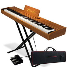 博仕德 88键便携式电钢琴 重锤初学者自学成人儿童幼师电子钢琴专业考级 【便携式】重锤键三踏-原木色(折叠架+礼包+琴包)