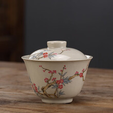 久堂 草木灰手绘泡茶碗盖碗单个功夫茶具三才盖碗不烫手大号茶碗 草木灰（傲骨寒梅）盖碗