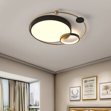 莱琪 北欧灯具现代简约书房间灯饰网红主卧室灯LED创意个性温馨浪漫家用儿童房间吸顶灯 SL298圆形黑金+45CM+30W 三色光