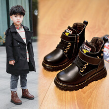 佧姬恩男童马丁靴2021冬季新款靴子真皮儿童棉鞋英伦风加绒加厚保暖皮靴 黑色 26