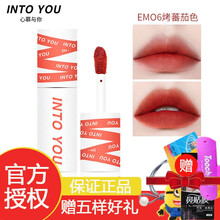 INTO YOU唇泥哑光雾面丝绒唇釉女学生款平价唇颊两用口红 EM06#烤番茄色