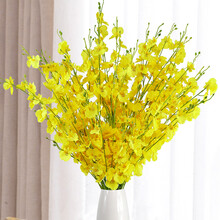 仿真干花客厅餐桌装饰摆件轻奢花束高品质蝴蝶跳舞兰迎春假花摆设 优质黄色跳舞兰10支