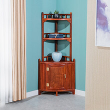 苏汀小镇红木家具非洲花梨（学名：刺猬紫檀）转角架实木中式墙角架拐角架仿古多功能置物架三角带柜花架O 三角带柜花架：长66*宽48*高150cm