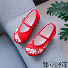 意者儿童绣花鞋汉服鞋子儿童古风绣花鞋女童民族风古装小女孩宝宝京布鞋 0901红色 32码/内长20cm