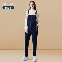 婧麒 防辐射服孕妇装孕妇牛仔背带裤宽松弹力舒适春秋时尚款外穿长裤潮妈裤子秋装 复古蓝 L