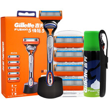 吉列锋隐手动剃须刀5层刀片锋速男士刮胡刀吉锋利剃须刀礼盒装 锋隐5刀头1刀架+刀架托底座+50g须泡-硅胶套