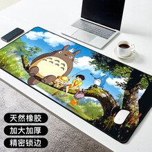 雷真鼠标垫超大号加厚游戏电竞动漫女键盘垫电脑办公桌垫大鼠标垫定制环保材料可水洗多种图案加厚锁边可定制 蓝天龙猫 400*900*4MM