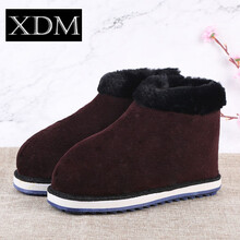 冬季加绒拉链手工棉鞋男女儿童中老年人防滑居家办公室亲子保暖鞋 咖啡色 40-41(建议38和39的脚穿)