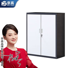 奈高文件柜矮柜铁皮储物柜带锁办公室茶水柜资料柜铁门对开灰白拆装柜豪华加厚款